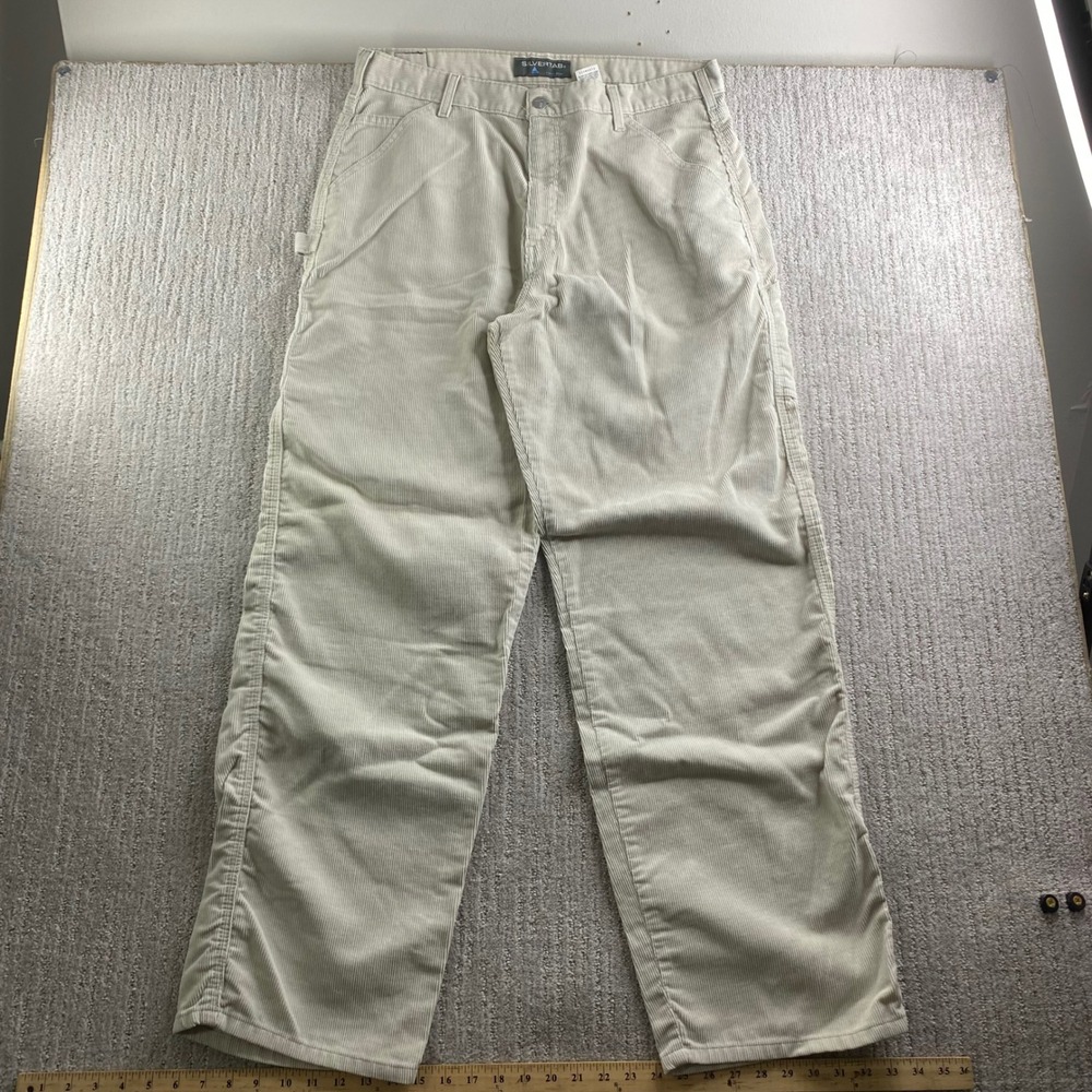 Levis SilverTab Mens 36x34 Corduroy Carpenter Pants Beige Baggy Loose Fit